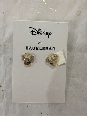 BaubleBar Gold and White Minnie Mouse Crystal Stud Earrings